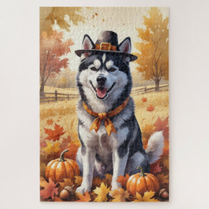 Sibirischer Husky im Herbstlaub Thanksgiving Kunst