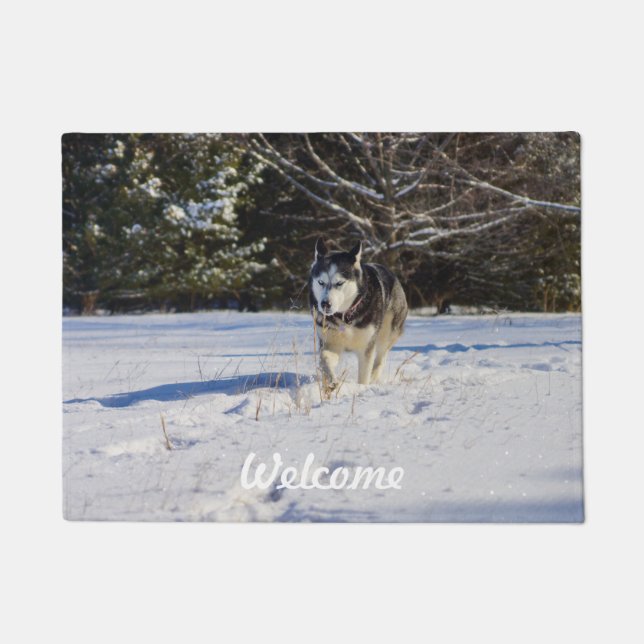 Sibirischer Husky im Schnee Fußmatte (Vorderseite)