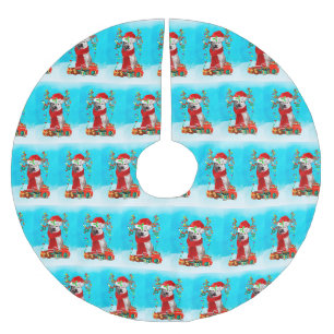 sibirischer Husky im Schnee mit Weihnachtsgeschenk Polyester Weihnachtsbaumdecke