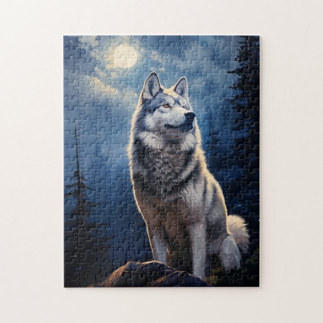Sibirischer Husky in mondbeleuchteter Nacht (Vertikal)