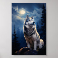 Sibirischer Husky in mondbeleuchteter Nacht