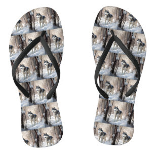 Sibirischer Husky Lass es schneien Weihnachten Flip Flops