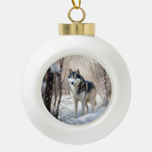 Sibirischer Husky Lass es schneien Weihnachten Keramik Kugel-Ornament