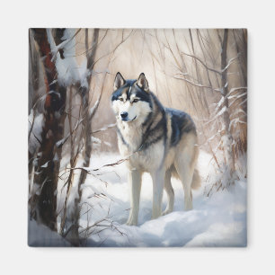 Sibirischer Husky Lass es schneien Weihnachten Magnet