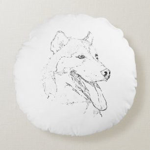 Sibirischer Husky – Minimalistische Strichzeichnun Rundes Kissen