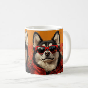 Sibirischer Husky mit Herzrosen zum Valentinstag  Kaffeetasse