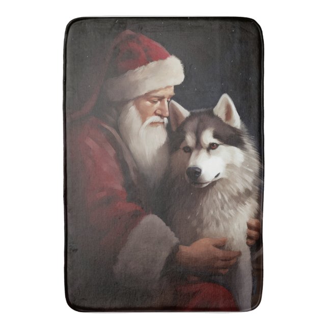 Sibirischer Husky mit Weihnachtsmann Weihnachten Badematte (Vorderseite Vertikal)