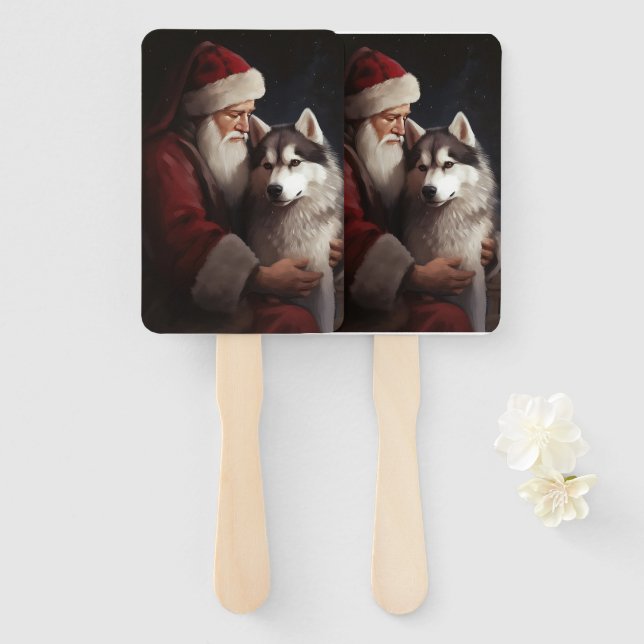 Sibirischer Husky mit Weihnachtsmann Weihnachten Fächer (Vorne und Hinten)