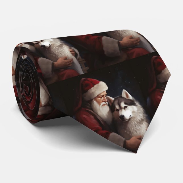 Sibirischer Husky mit Weihnachtsmann Weihnachten Krawatte (Gerollt)