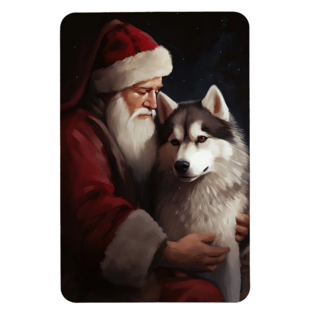 Sibirischer Husky mit Weihnachtsmann Weihnachten Magnet (Vertikal)