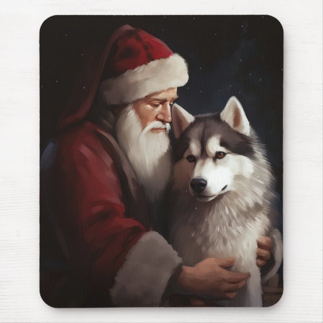 Sibirischer Husky mit Weihnachtsmann Weihnachten Mousepad (Vorne)