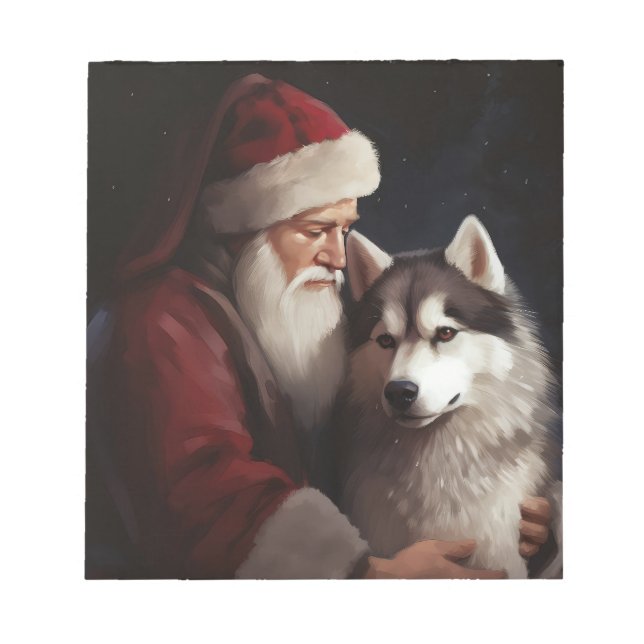 Sibirischer Husky mit Weihnachtsmann Weihnachten Notizblock (Vorderseite)