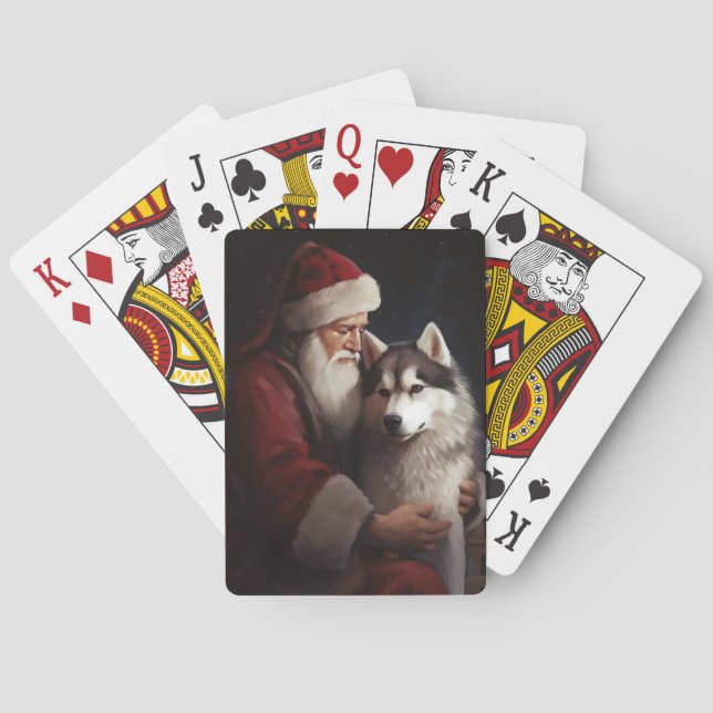 Sibirischer Husky mit Weihnachtsmann Weihnachten Spielkarten (Rückseite)