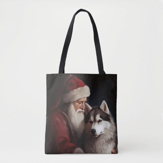 Sibirischer Husky mit Weihnachtsmann Weihnachten Tasche (Vorderseite)