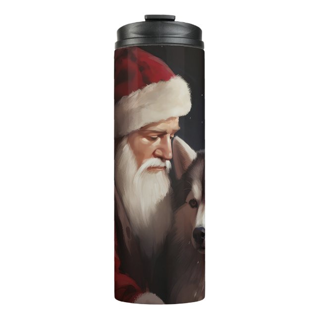 Sibirischer Husky mit Weihnachtsmann Weihnachten Thermosbecher (Vorderseite)