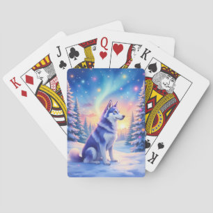 Sibirischer Husky Nördliche Lichter Weihnachten Wi Spielkarten
