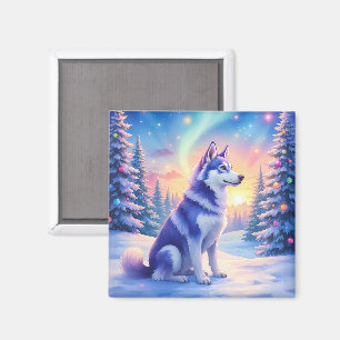 Sibirischer Husky Nordlichter Weihnachten Winter Magnet