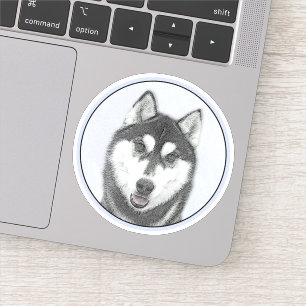 Sibirischer Husky (Schwarz und Weiß) Malerei Hunde Aufkleber