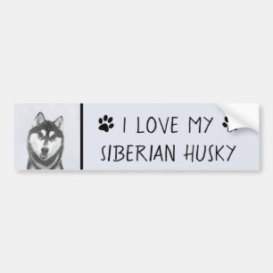 Sibirischer Husky (Schwarz und Weiß) Malerei Hunde Autoaufkleber
