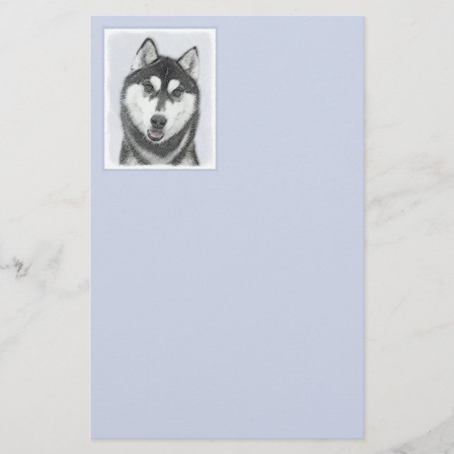 Sibirischer Husky (Schwarz und Weiß) Malerei Hunde Briefpapier (Vorderseite)