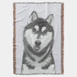 Sibirischer Husky (Schwarz und Weiß) Malerei Hunde Decke