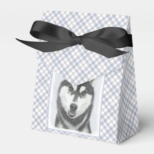 Sibirischer Husky (Schwarz und Weiß) Malerei Hunde Geschenkschachtel