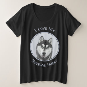 Sibirischer Husky (Schwarz und Weiß) Malerei Hunde Große Größe T-Shirt