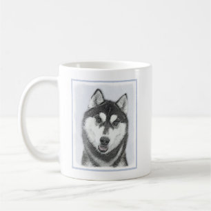 Sibirischer Husky (Schwarz und Weiß) Malerei Hunde Kaffeetasse