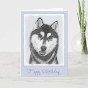 Sibirischer Husky (Schwarz und Weiß) Malerei Hunde Karte