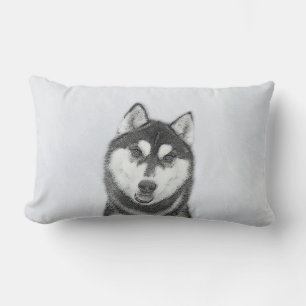 Sibirischer Husky (Schwarz und Weiß) Malerei Hunde Lendenkissen