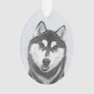 Sibirischer Husky (Schwarz und Weiß) Malerei Hunde Ornament