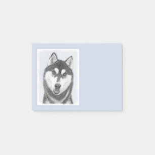 Sibirischer Husky (Schwarz und Weiß) Malerei Hunde Post-it Klebezettel