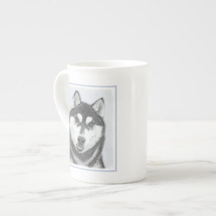 Sibirischer Husky (Schwarz und Weiß) Malerei Hunde Prozellantasse