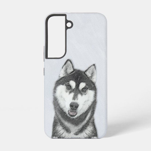 Sibirischer Husky (Schwarz und Weiß) Malerei Hunde Samsung Galaxy Hülle (Rückseite)