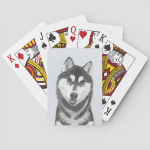 Sibirischer Husky (Schwarz und Weiß) Malerei Hunde Spielkarten