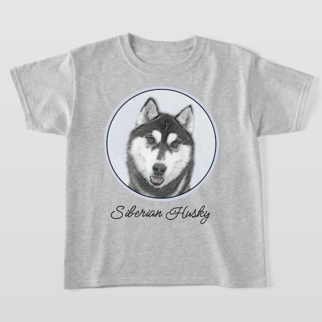 Sibirischer Husky (Schwarz und Weiß) Malerei Hunde T-Shirt (Ablage )
