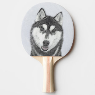 Sibirischer Husky (Schwarz und Weiß) Malerei Hunde Tischtennis Schläger