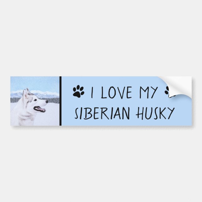 Sibirischer Husky (Silber und Weiß) Malerei Autoaufkleber (Vorne)