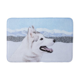 Sibirischer Husky (Silber und Weiß) Malerei Badematte