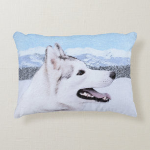 Sibirischer Husky (Silber und Weiß) Malerei Dekokissen