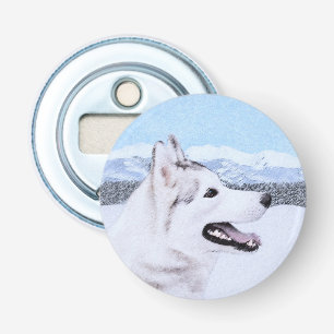 Sibirischer Husky (Silber und Weiß) Malerei Flaschenöffner
