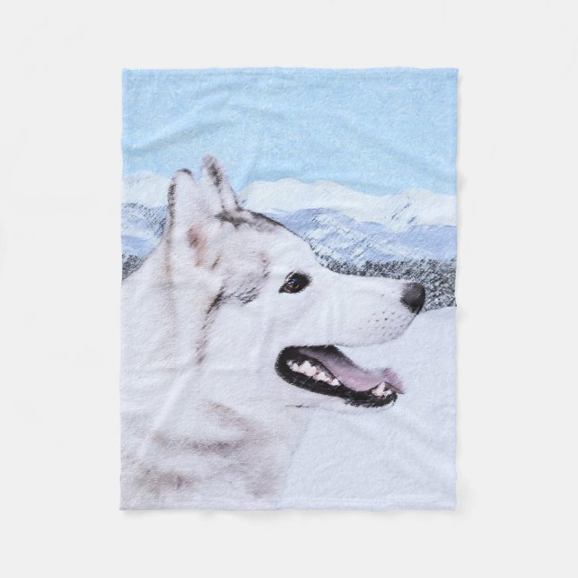 Sibirischer Husky (Silber und Weiß) Malerei Fleecedecke (Vorderseite)