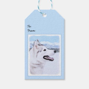 Sibirischer Husky (Silber und Weiß) Malerei Geschenkanhänger