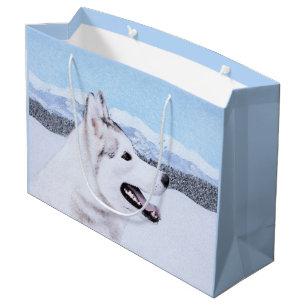 Sibirischer Husky (Silber und Weiß) Malerei Große Geschenktüte