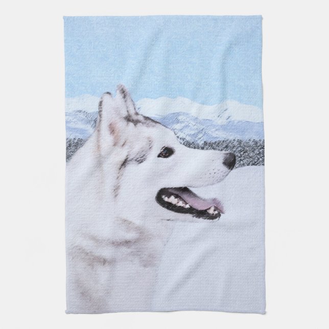 Sibirischer Husky (Silber und Weiß) Malerei Handtuch (Vertikal)