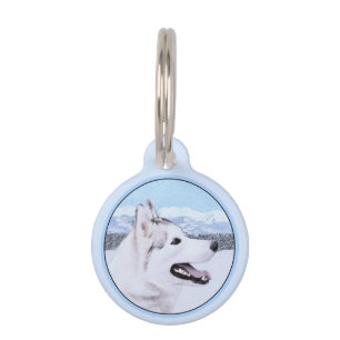 Sibirischer Husky (Silber und Weiß) Malerei Haustiermarke