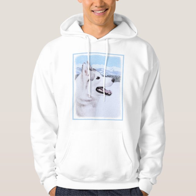 Sibirischer Husky (Silber und Weiß) Malerei Hoodie (Vorderseite)