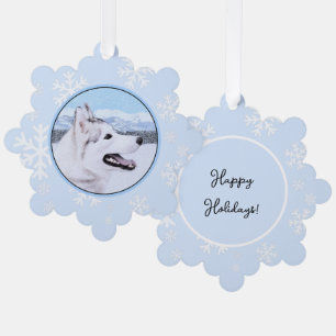 Sibirischer Husky (Silber und Weiß) Malerei Hunde  Ornament Karte