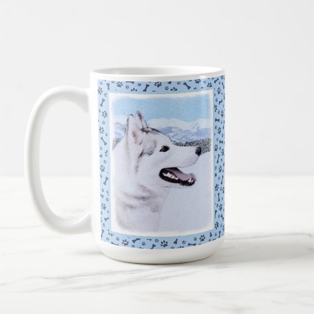 Sibirischer Husky (Silber und Weiß) Malerei Kaffeetasse (Links)