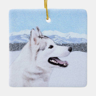 Sibirischer Husky (Silber und Weiß) Malerei Keramikornament